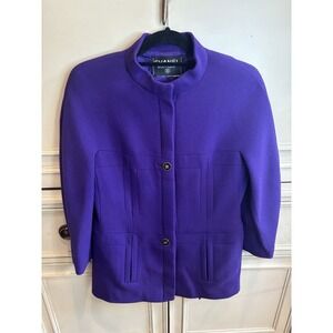 Chanel Boutique Vintage 90s Purple Jacket CC Logo Buttons Pockets Silk Lined